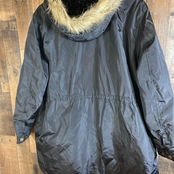 Arizona Jeans Co Womens Black Jacket Faux Fur Hood Rain Slick Jrs Plus 3X - Picture 6 of 16